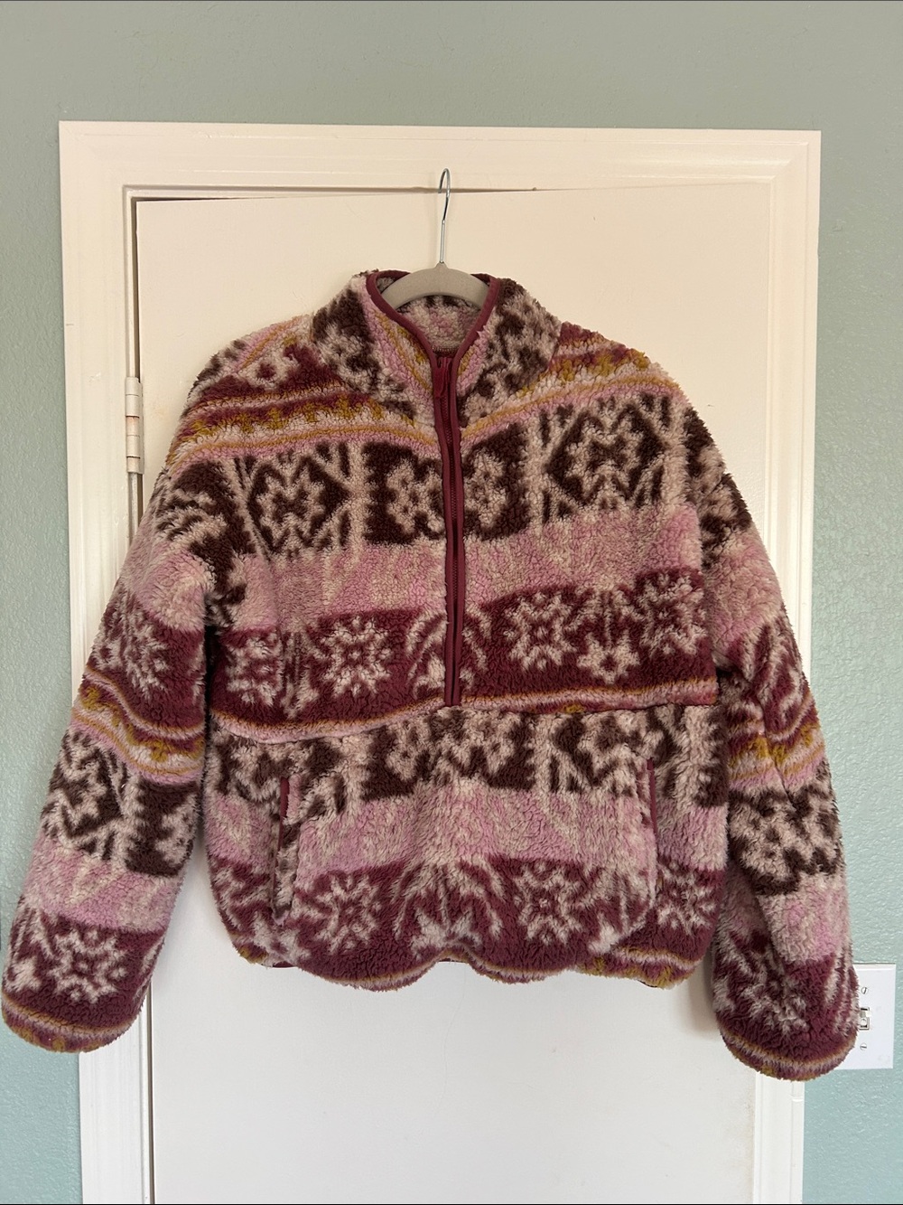 Sundance Pink Brown Patterned Fleece Pullover Hoodie